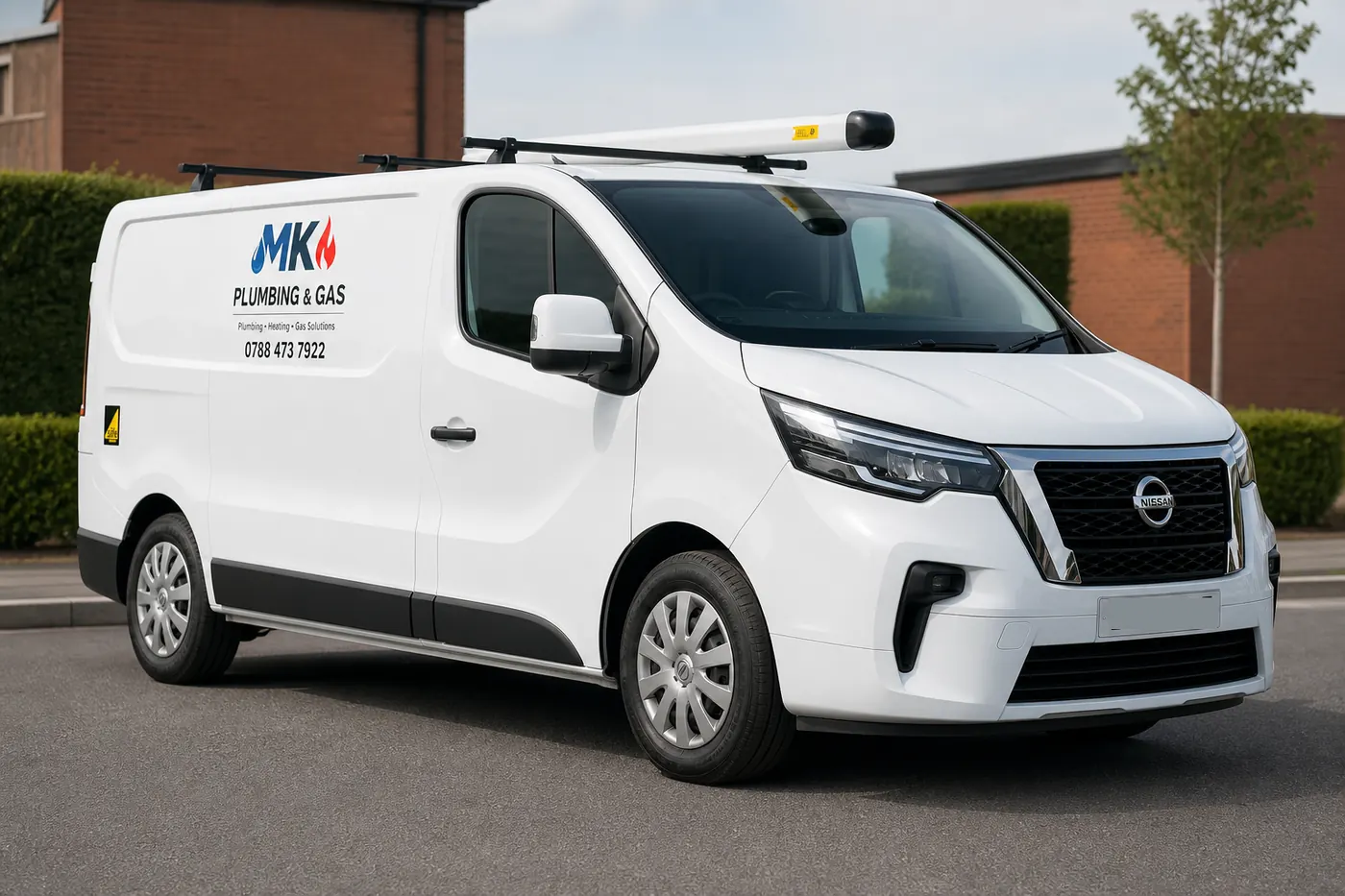 White MK Plumbing & Gas van with the company logo on the side